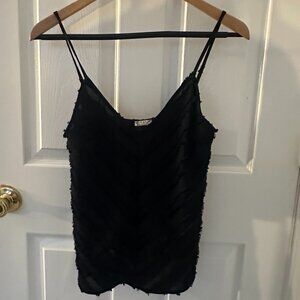 Free People Black V-Neck Top w/ Ruffle Stripe Detail